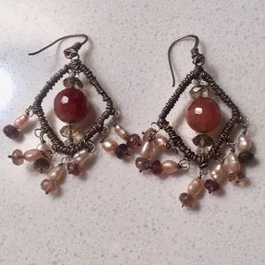 Cool Boho Silver Wire & Quartz Dangly Earrings